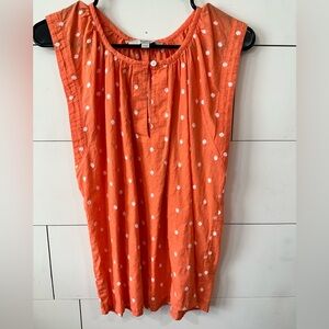 LOFT Orange Sleeveless Blouse with White Dots